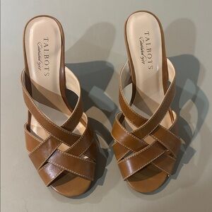 Talbots Brown Leather Crisscross Mules New Size 6 Never Worn No Box